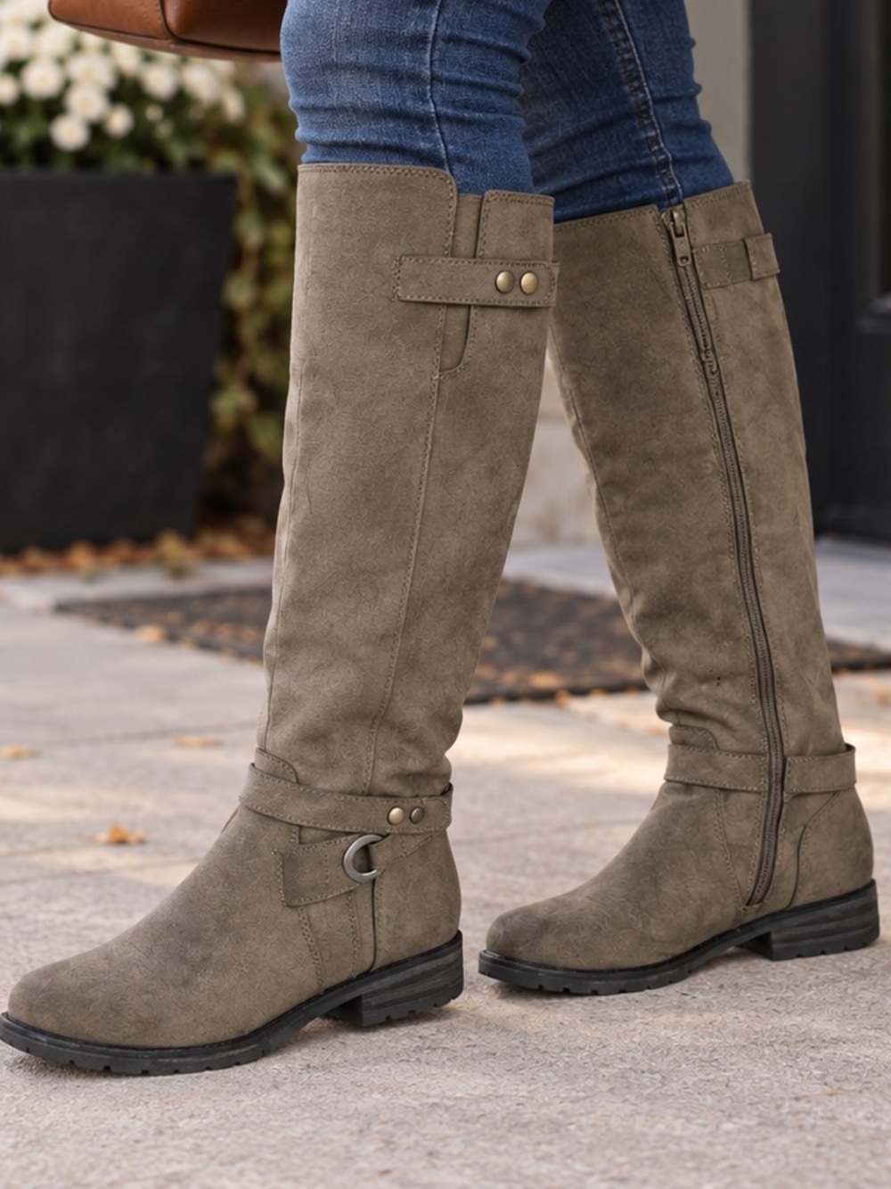 Natural Soul Gray Knee High Riding Boots Side Zip Buckle Size 7M